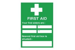 First aiders nearest first aid box sign