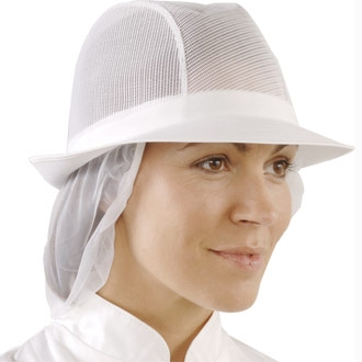 White trilby hat with snood. Large